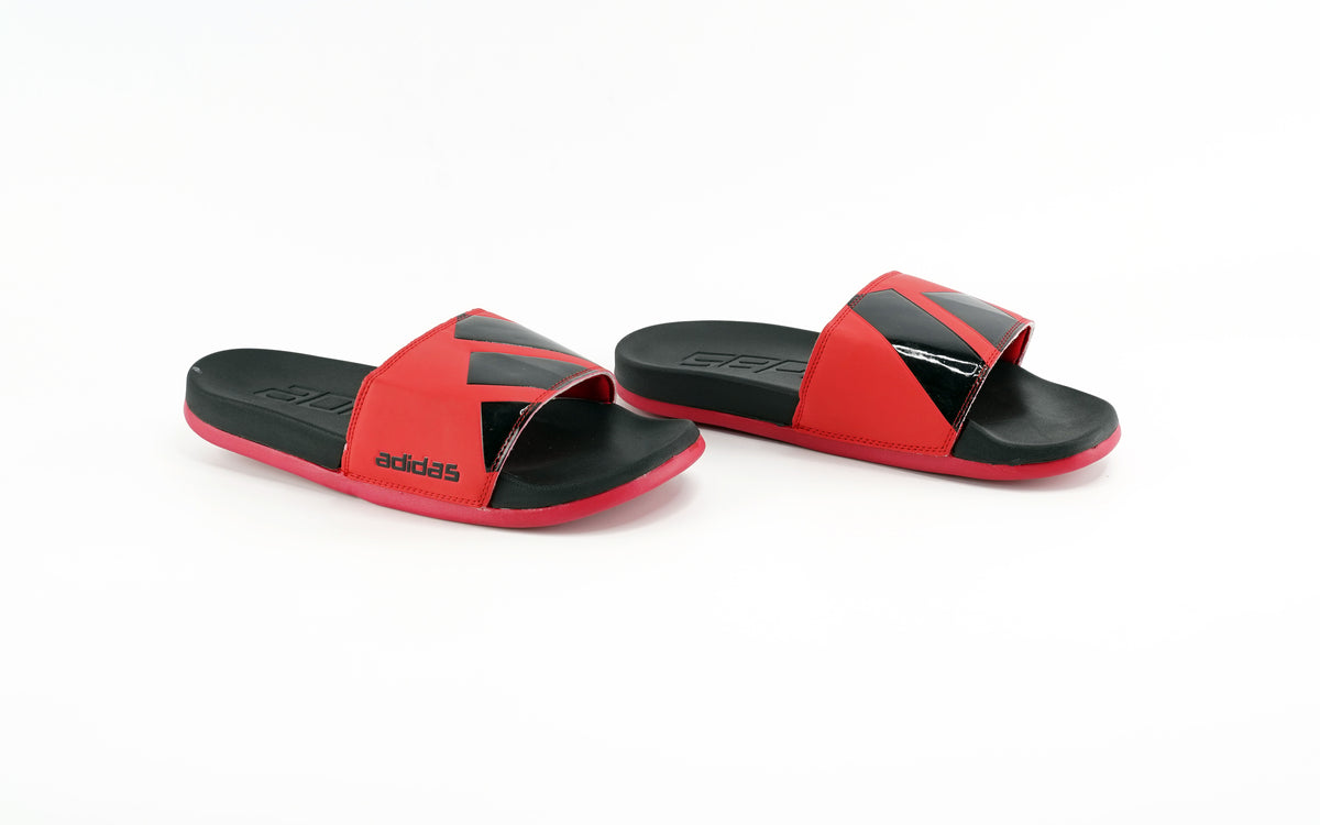 Red and black online adidas slides